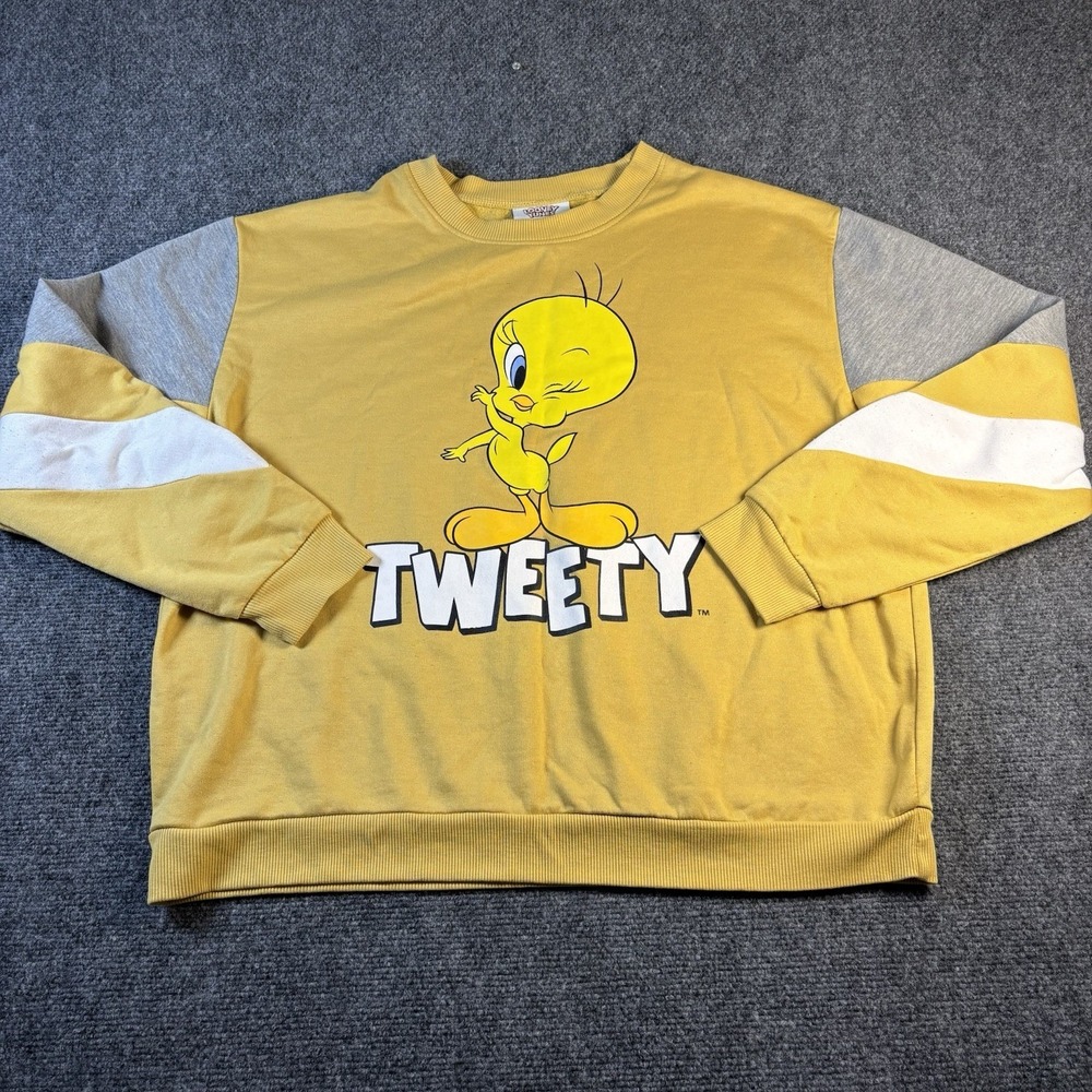 Looney Tunes Tweety Bird Sweatshirt Womens M Yellow Colorblock Graphic Pullover